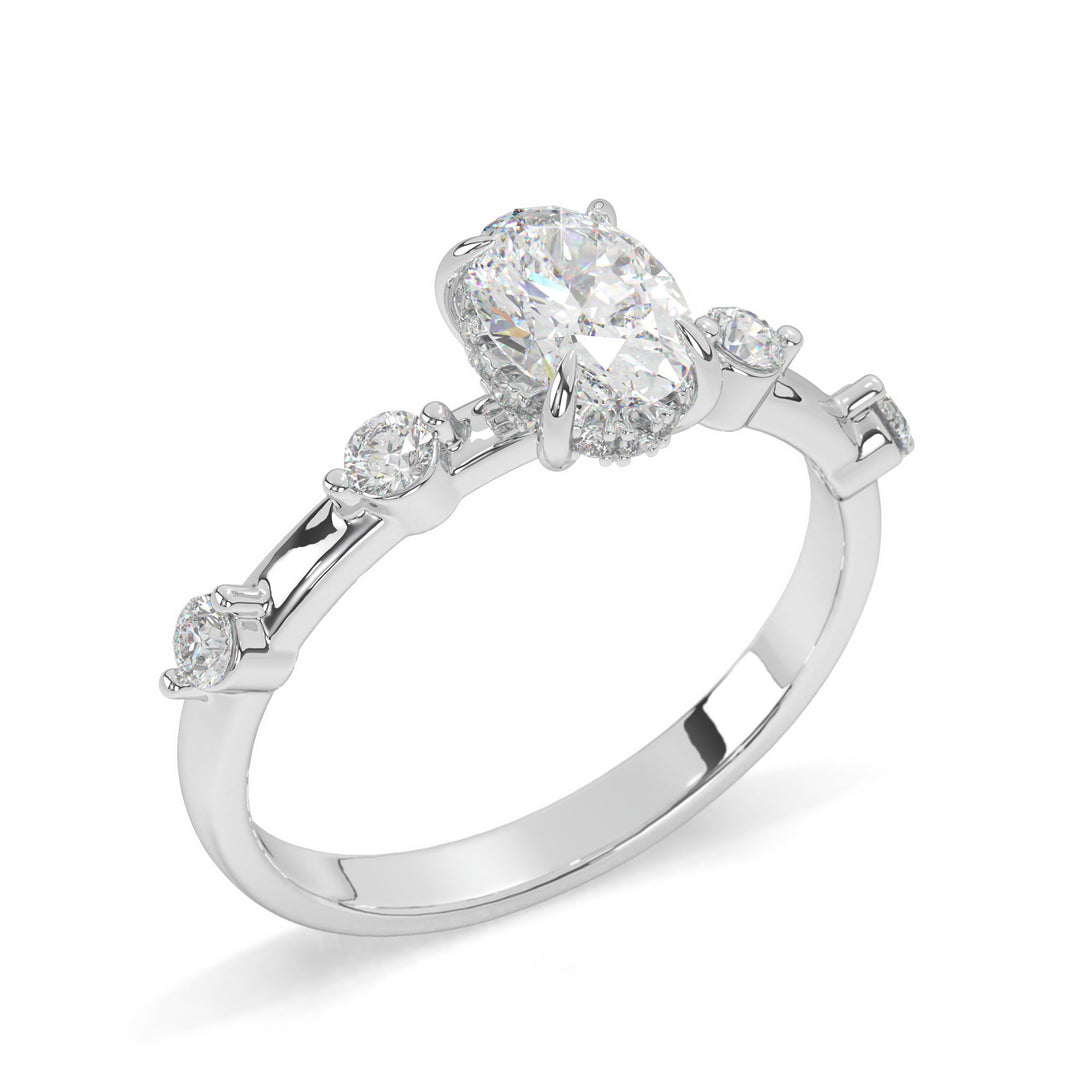 Lillie - Oval Solitaire with Hidden Halo and side stones